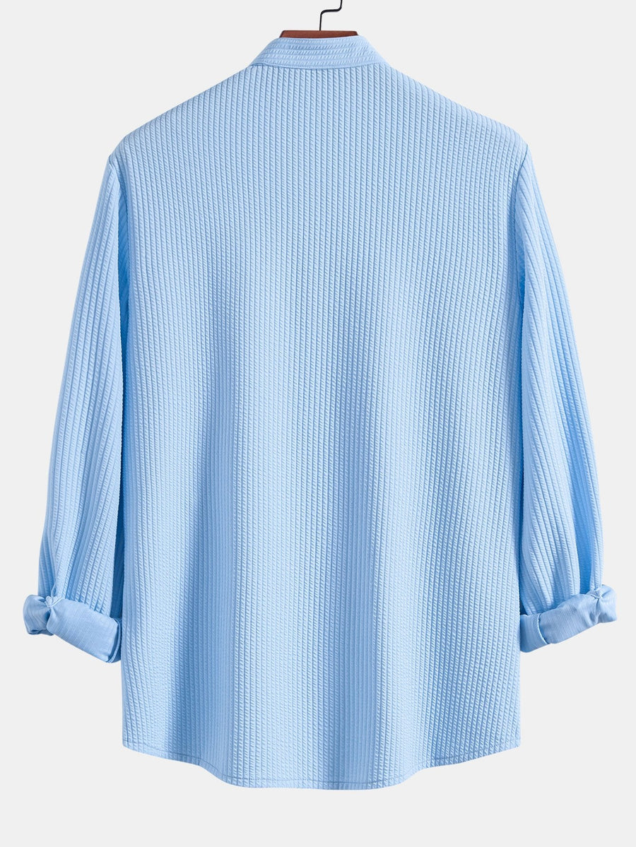 Long Sleeve Muscle Fit Ribbed Stand Collar Shirt