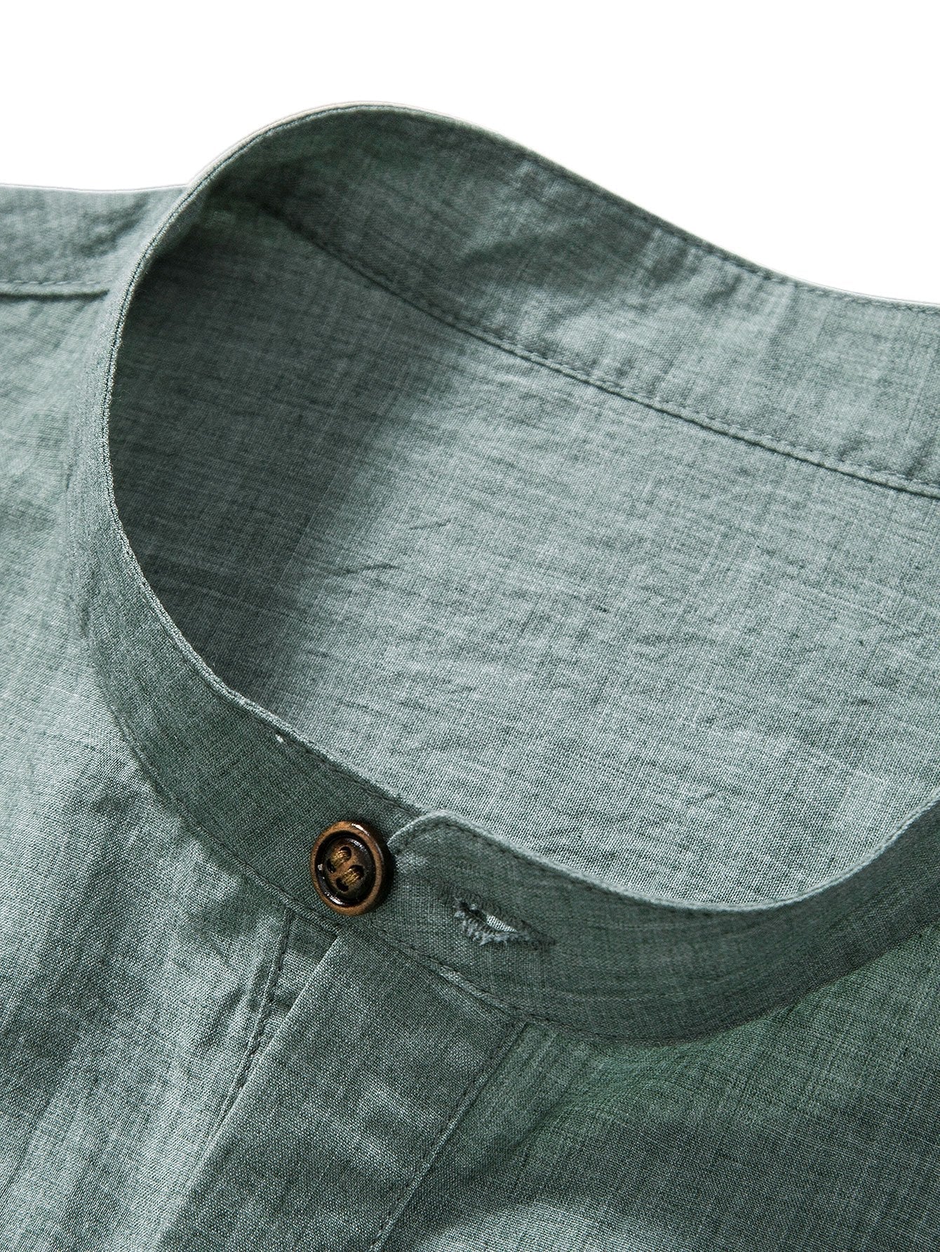 Short Sleeve Half Button Fly Henley Collar Shirt & Linen Cotton Blend 11" Shorts