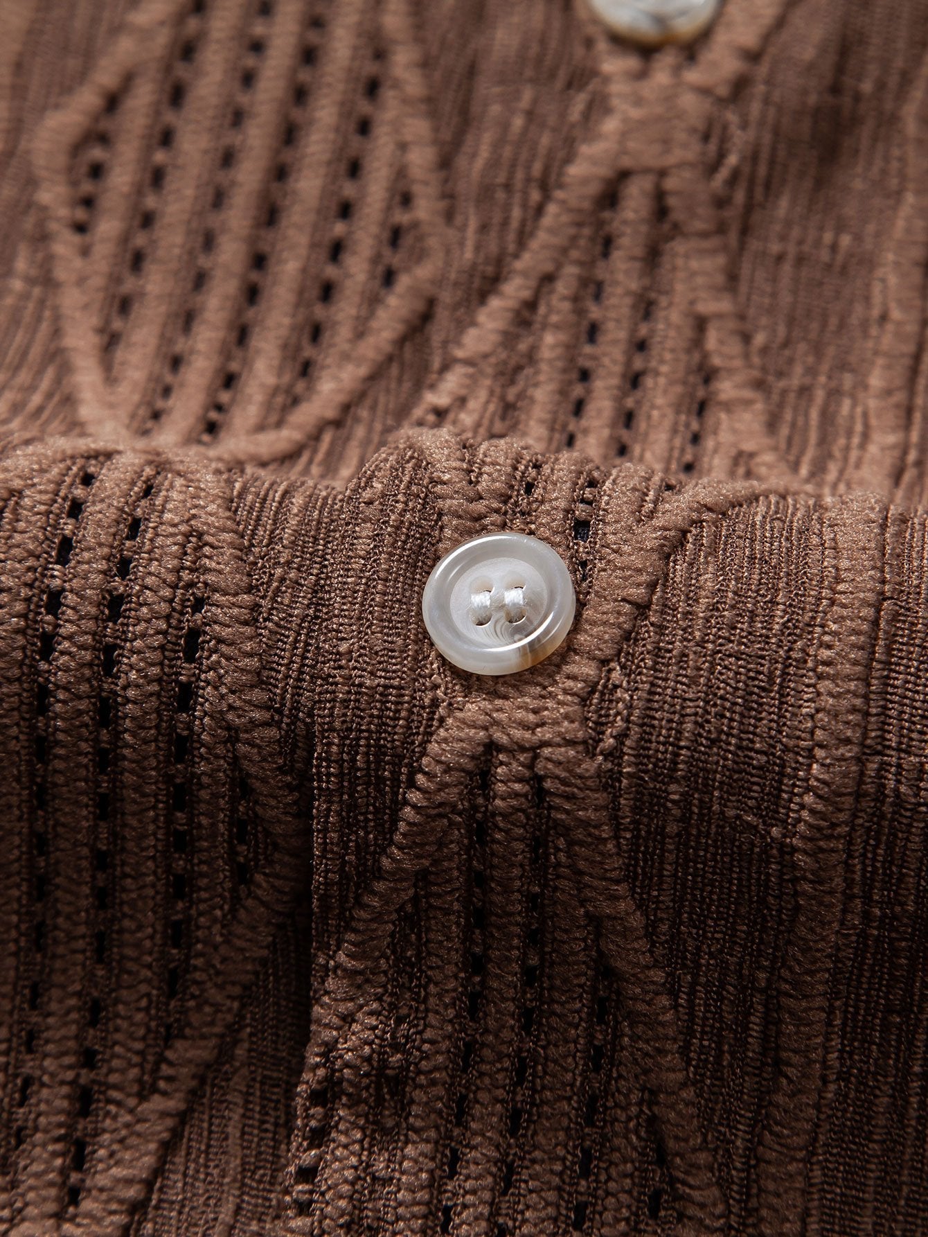 Geometric Jacquard Eyelet Cuban Shirt & Textured Shorts With Lining