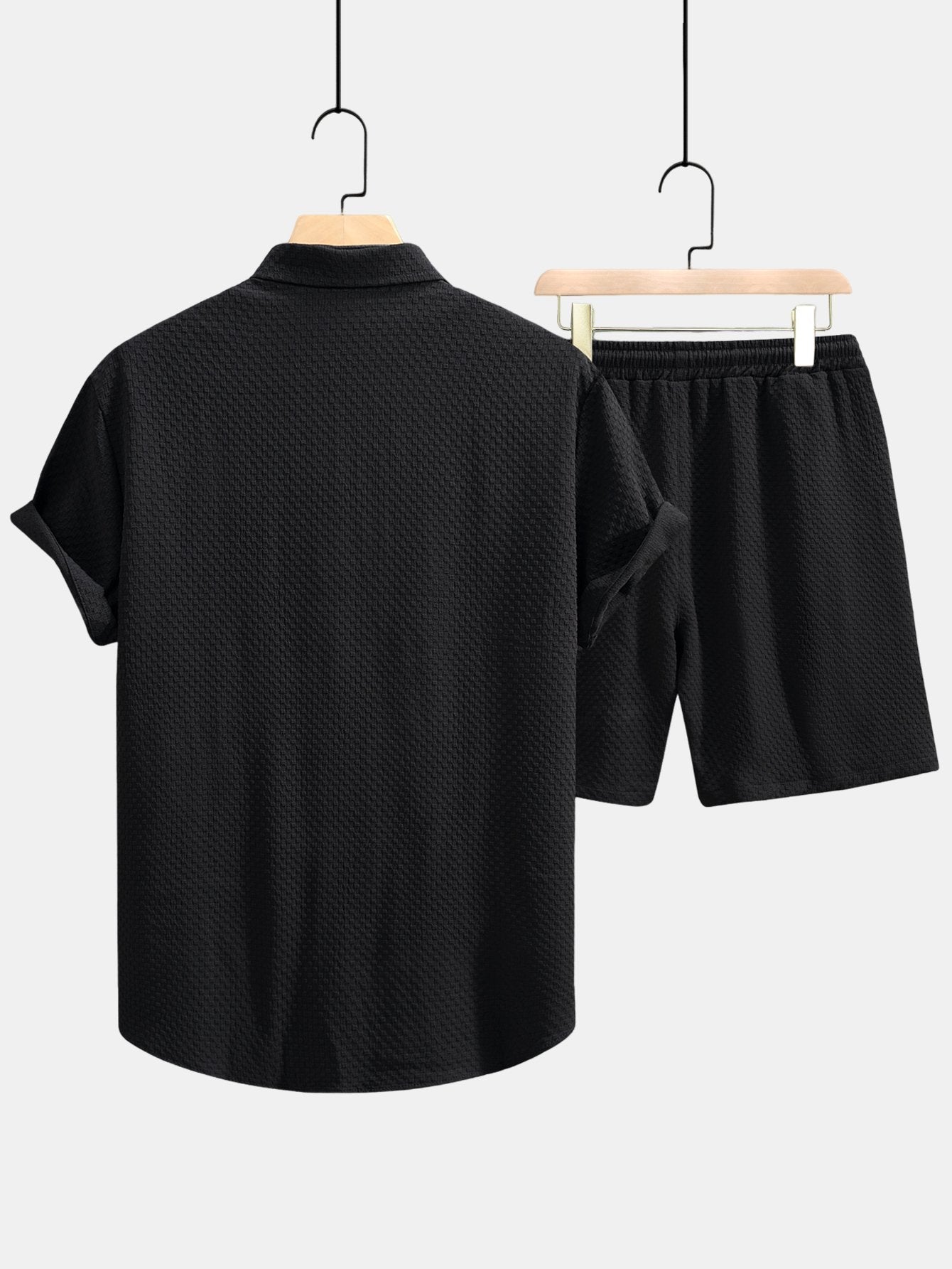 Checkerboard Texture Button Up Shirt & Drawstring Shorts