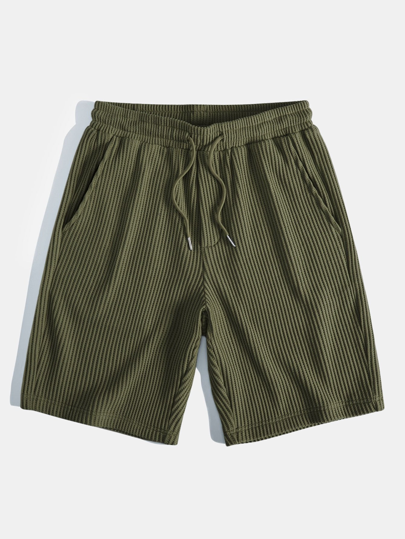 Contrast Knit Waffle Johnny Collar Polo & Drawstring Knitted Waffle Shorts