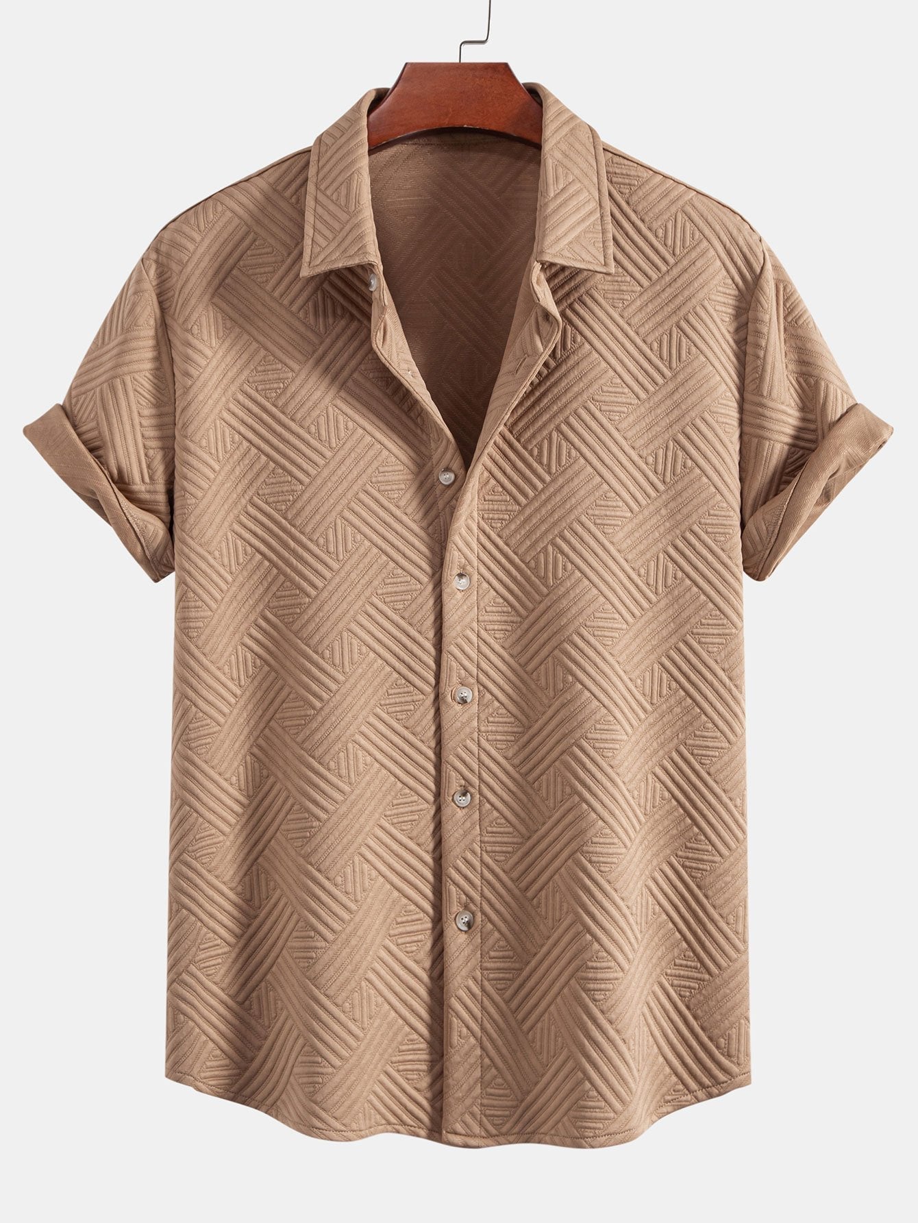 Texture Jacquard Button Up Shirt & Shorts