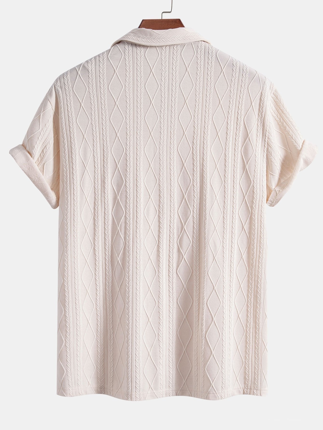 Knitted Geometric Rhombus Jacquard Cuban Shirt & Straight Leg Linen Pants