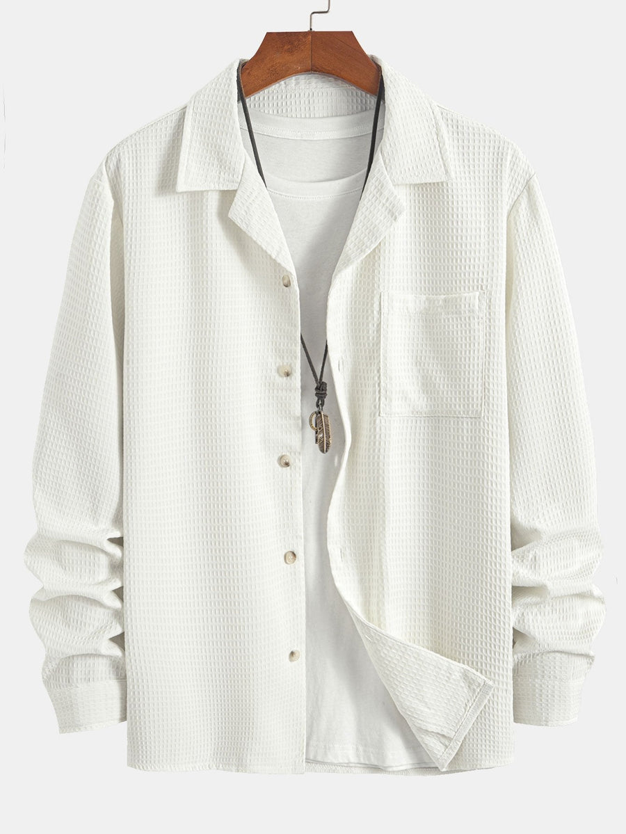 Long Sleeve Waffle Cuban Collar Shirt