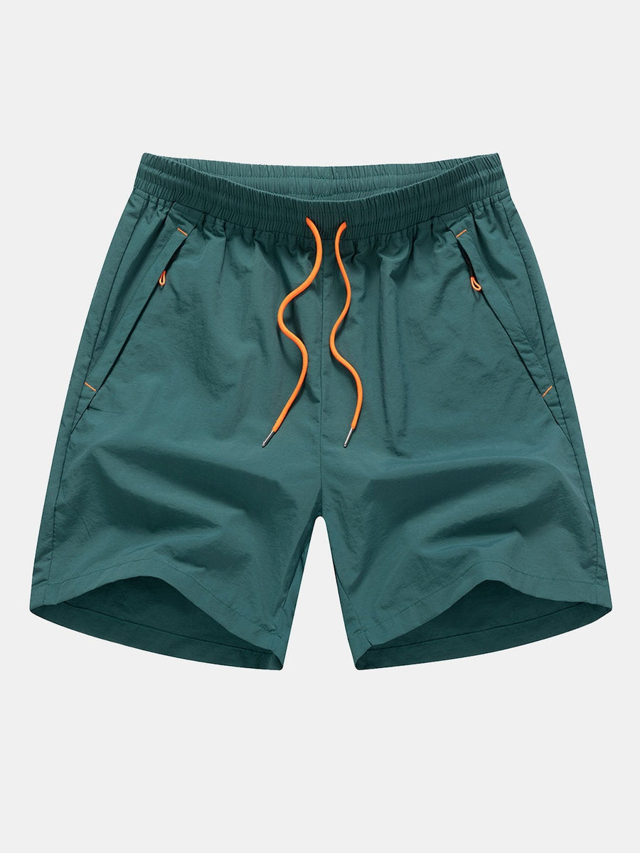 Solid Zip Pocket Swim Shorts