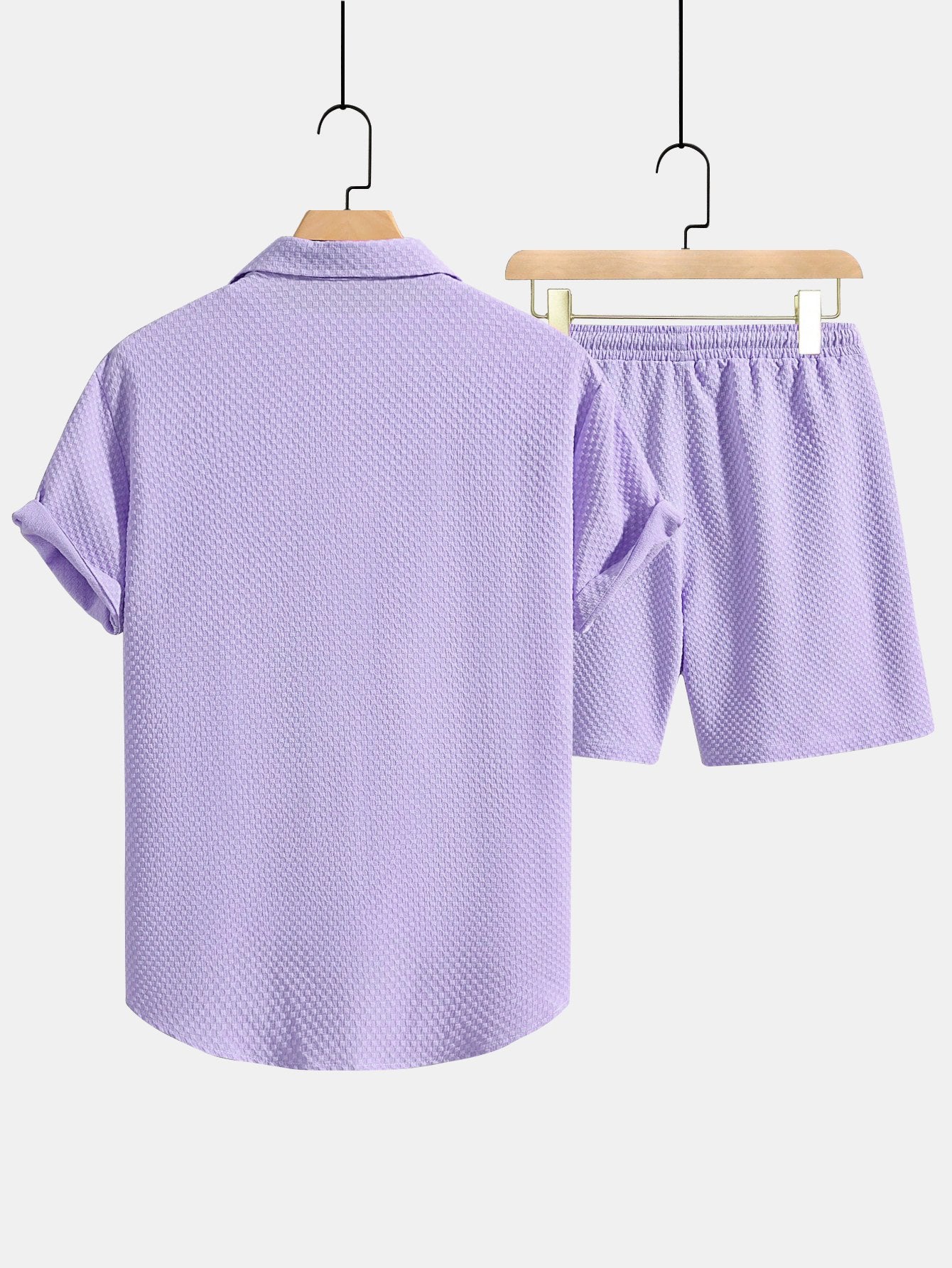 Checkerboard Texture Button Up Shirt & Drawstring Shorts