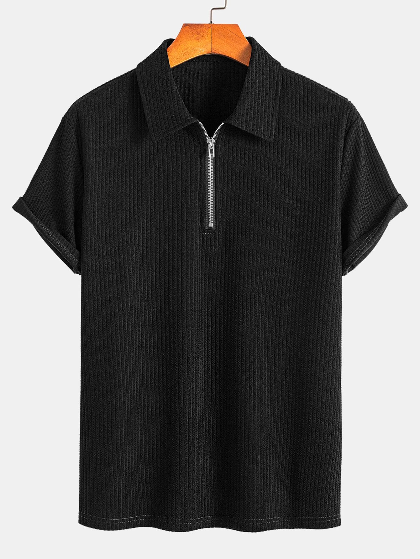 Muscle Fit Ribbed Half Zip Polo & Shorts