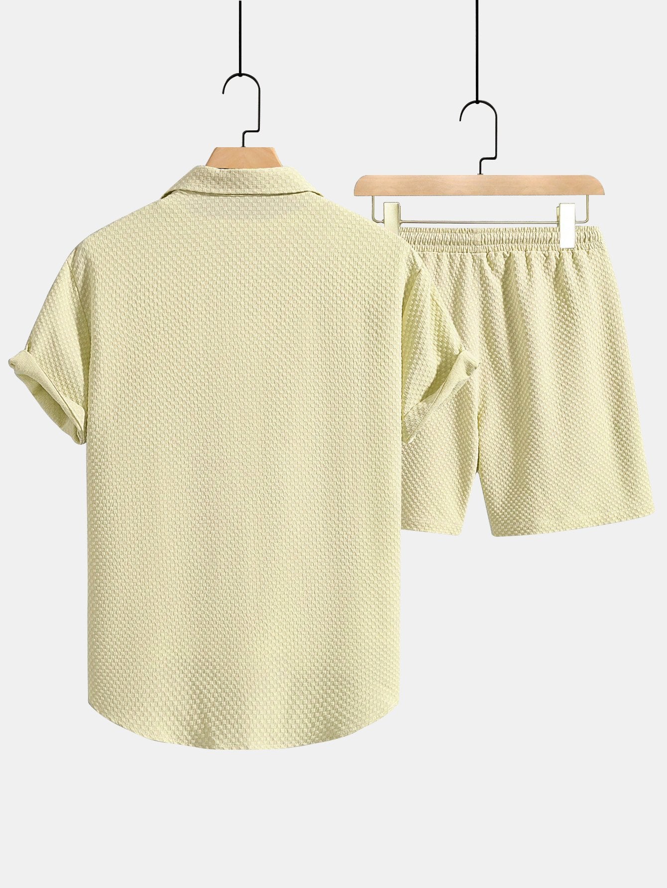 Checkerboard Texture Button Up Shirt & Drawstring Shorts