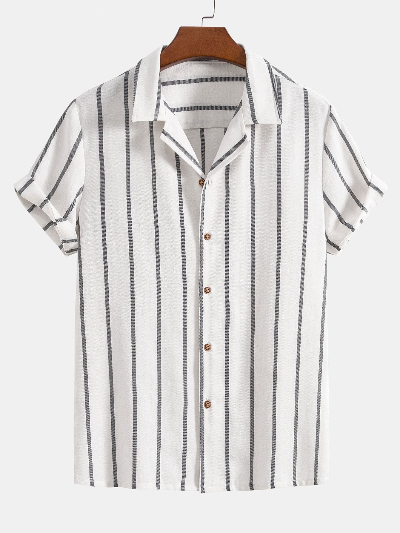Cotton Blend Striped Cuban Shirt & Straight Leg Linen Pants