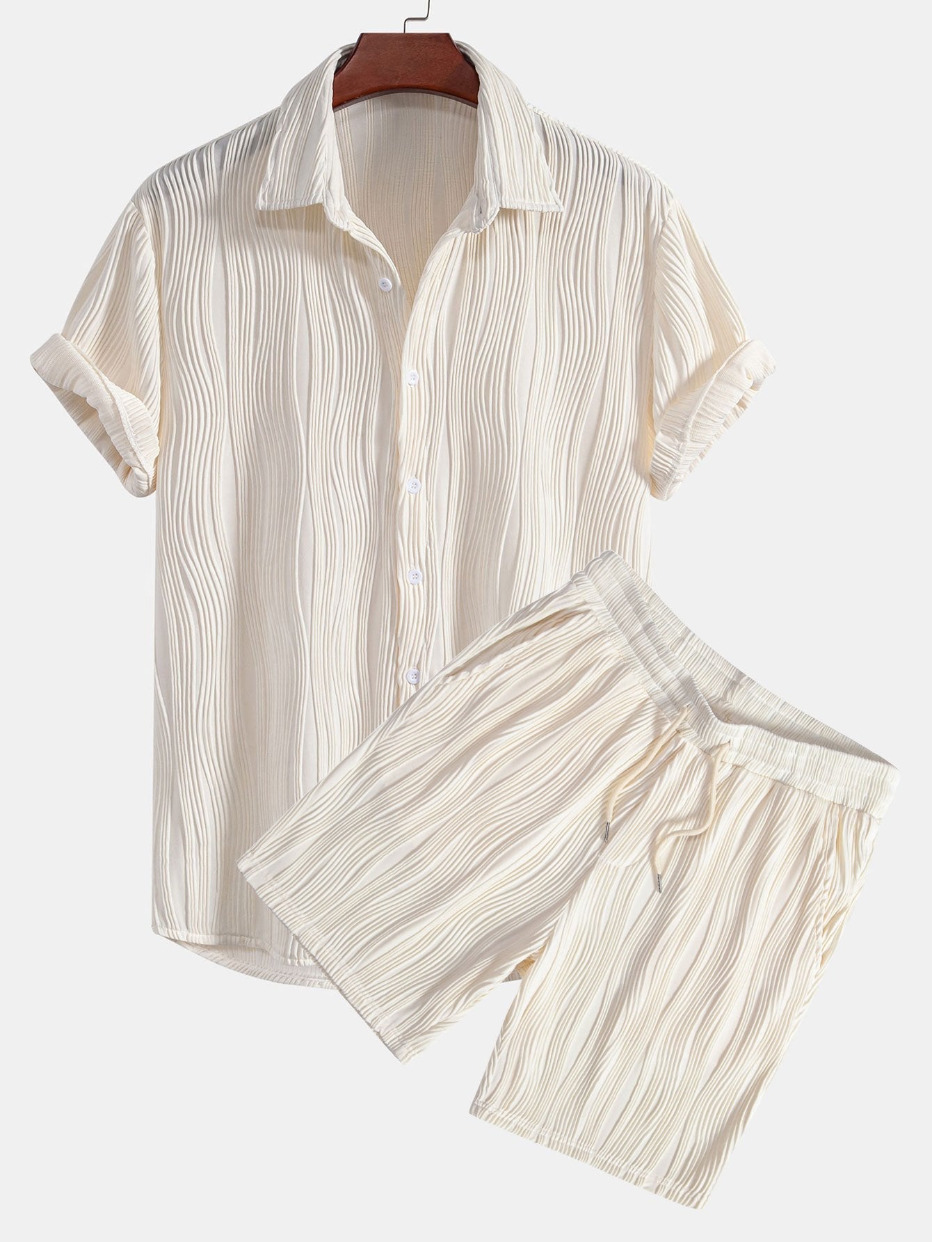 Wave Textured Button Up Shirt & Shorts
