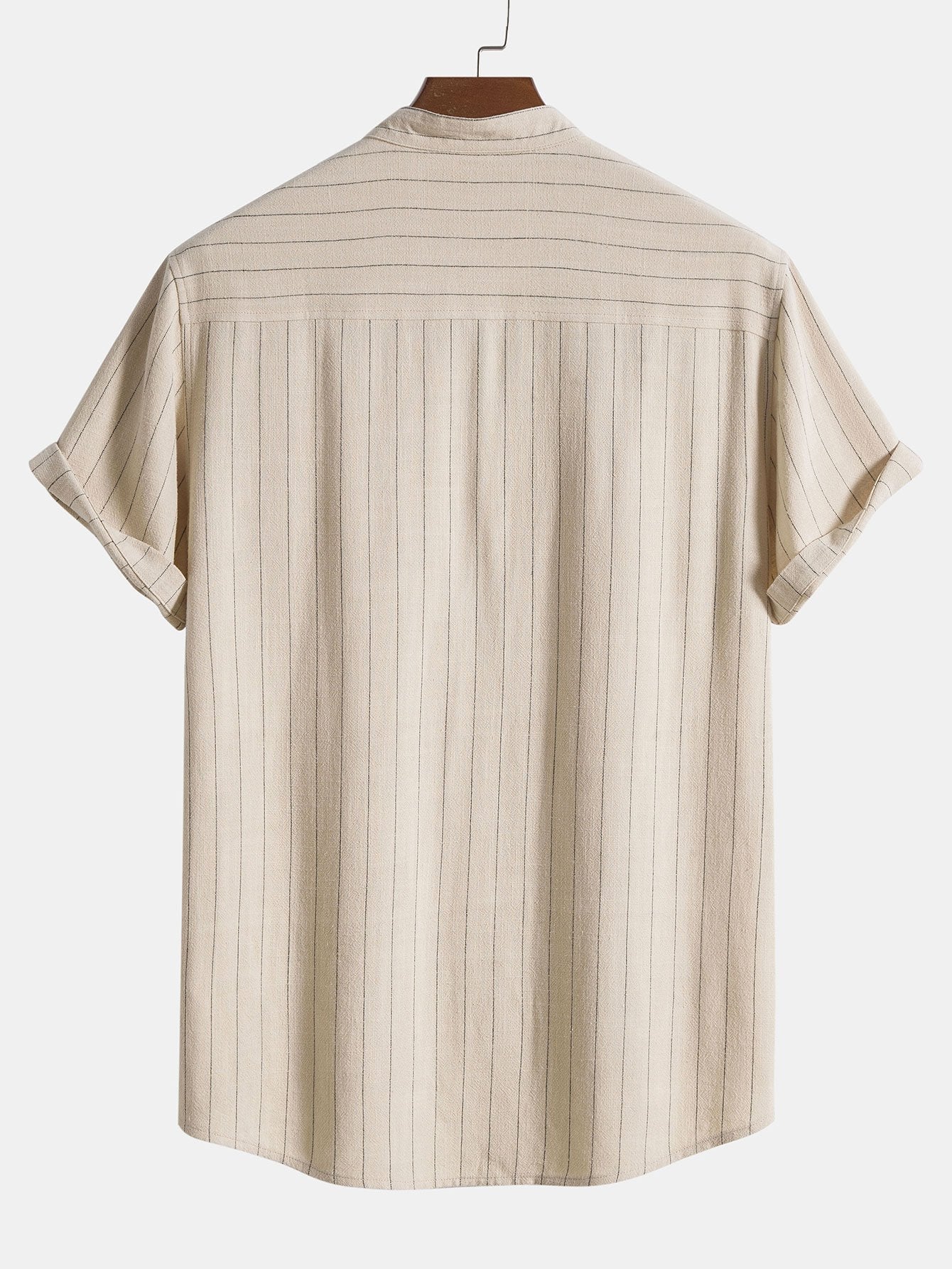 Linen Blend Striped Henley Collar Shirt & Linen Cotton Blend 11" Shorts