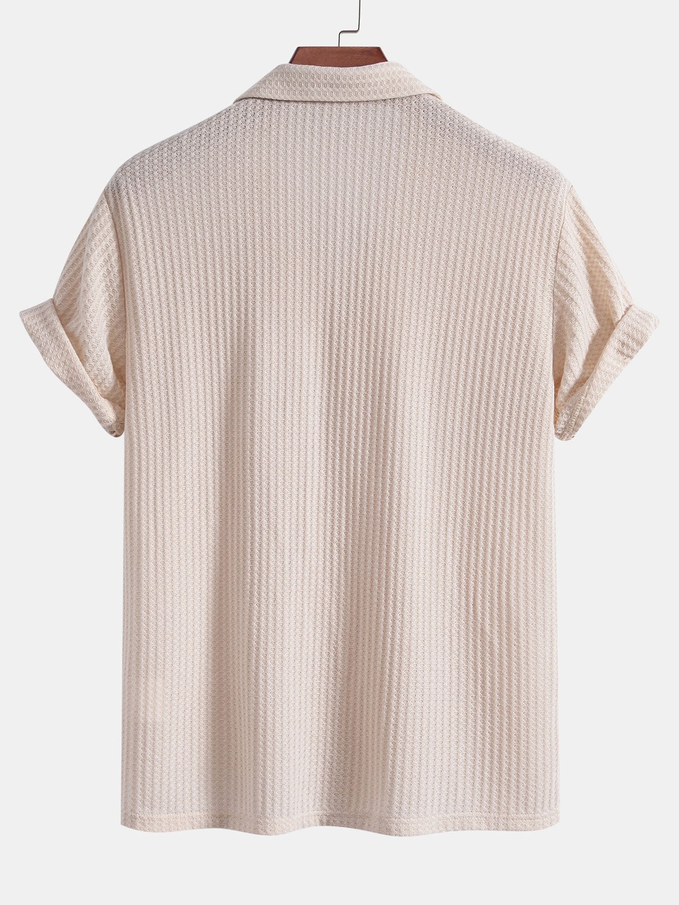 Short Sleeve Knitted Waffle Cuban Shirt & Crinkle Textured Straight Leg Pants