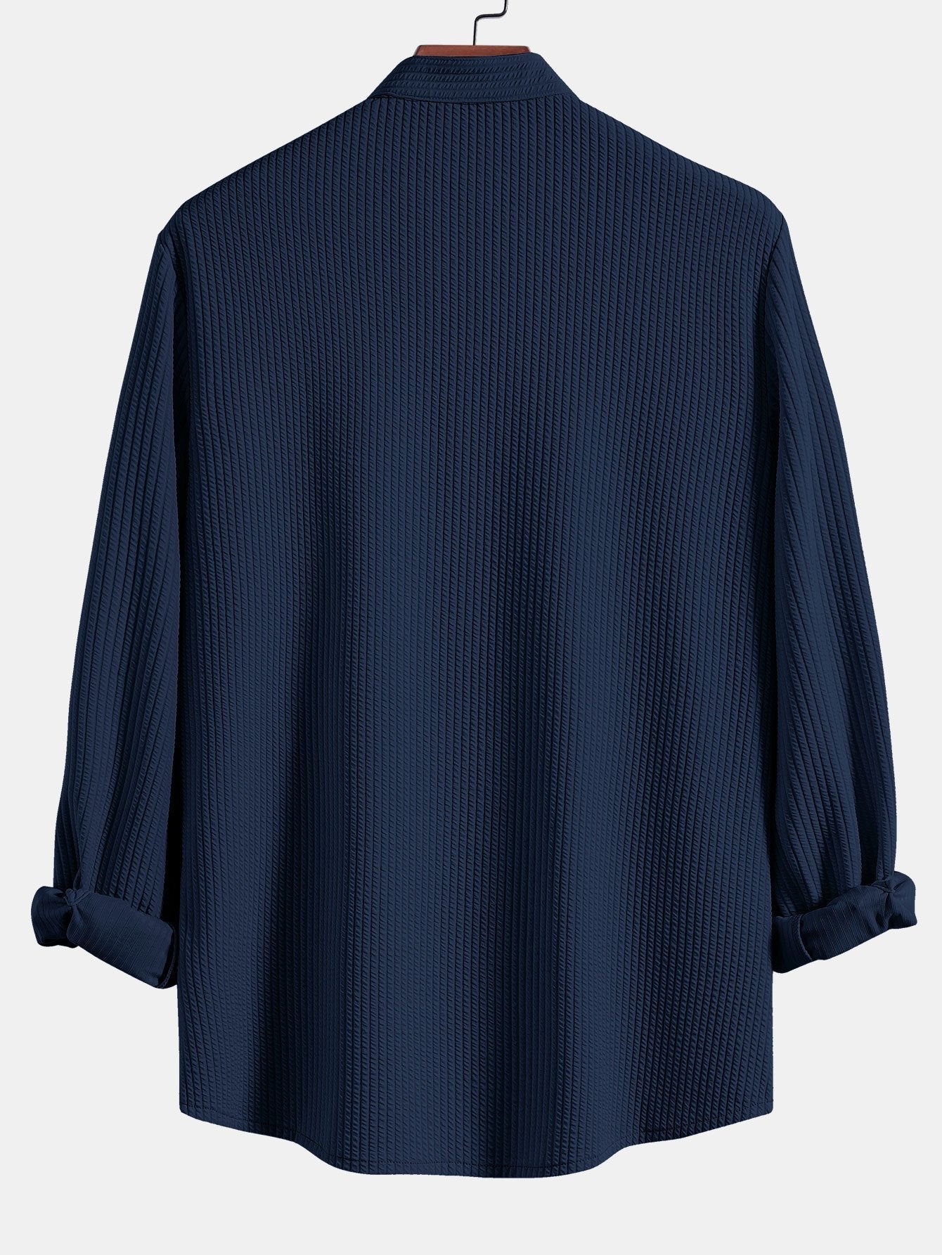 Long Sleeve Muscle Fit Ribbed Stand Collar Shirt & Straight Leg Ribbed Pants