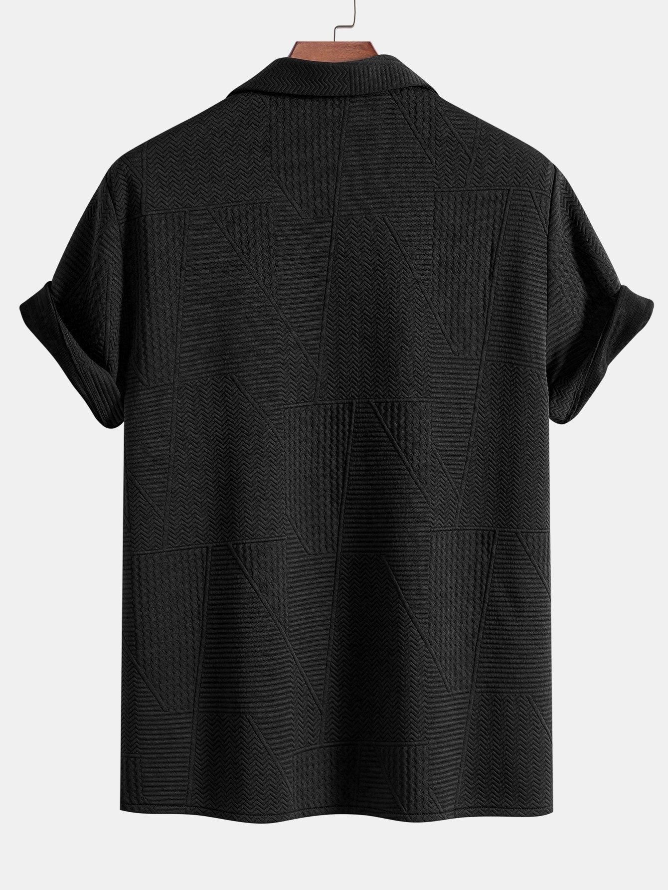 Short Sleeve Geometry Textured Cuban Shirt & Shorts