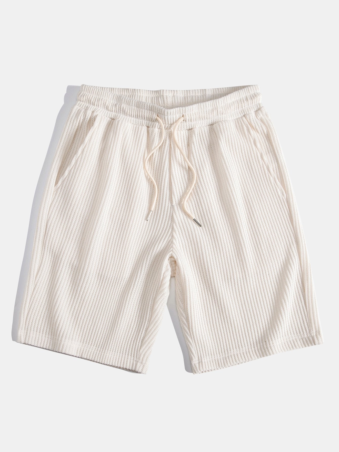 Waffle Johnny Collar Polo With Pocket & Drawstring Knitted Waffle Shorts