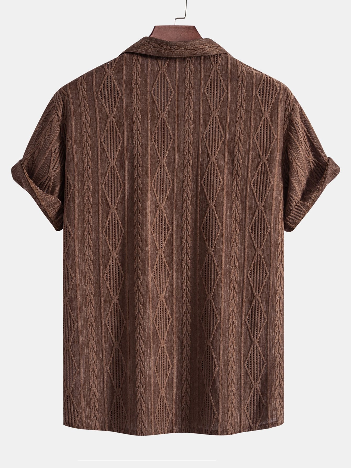 Geometric Jacquard Eyelet Cuban Shirt & Linen Drawstring Shorts