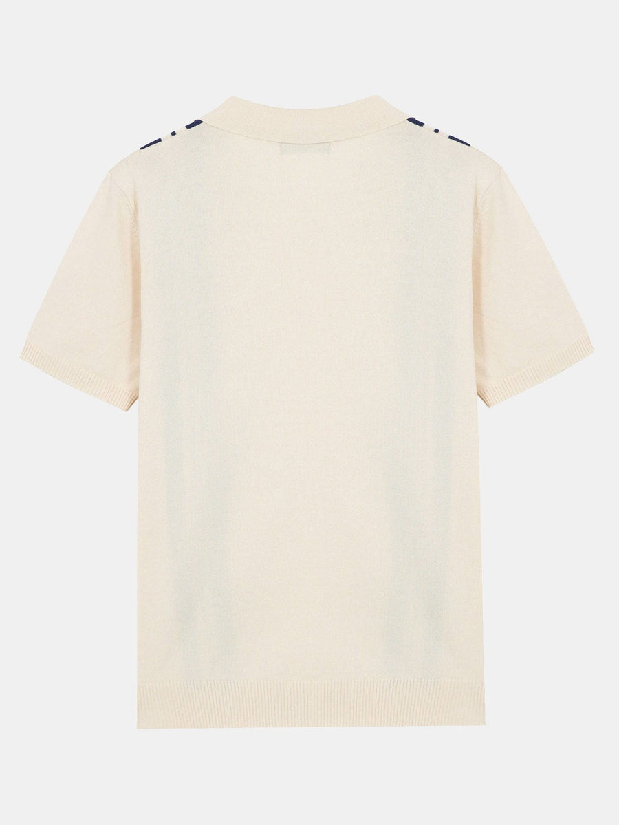 Striped Johnny Collar Sweater Polo