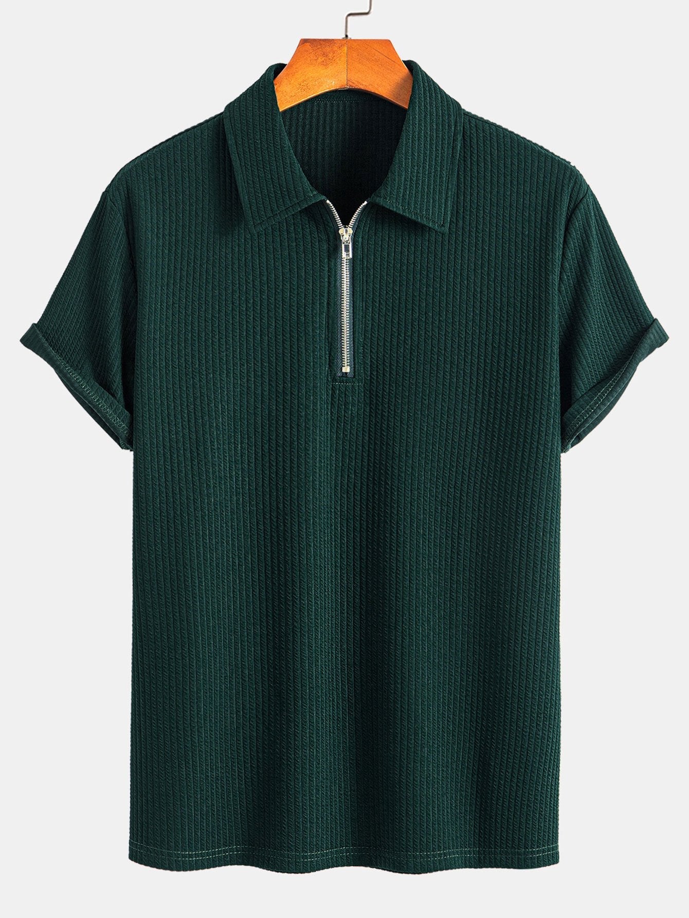 Muscle Fit Ribbed Half Zip Polo & Shorts