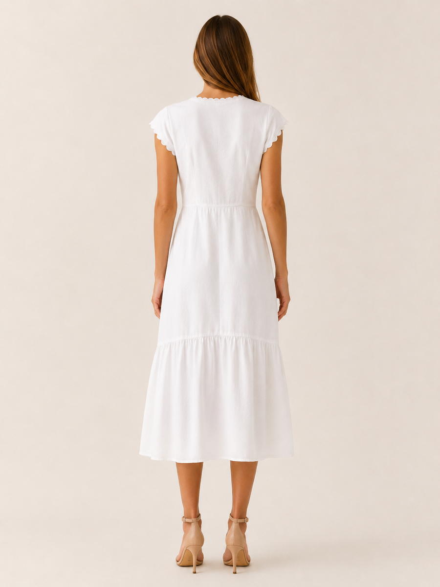 Lyra | White Midi Dress with Lapel Detail