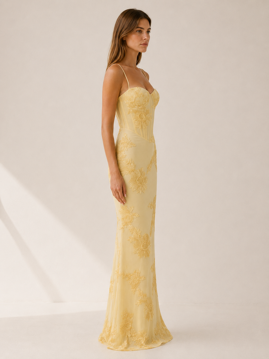 Rilana | Floral Corset Maxi Dress with Lace-Up Back