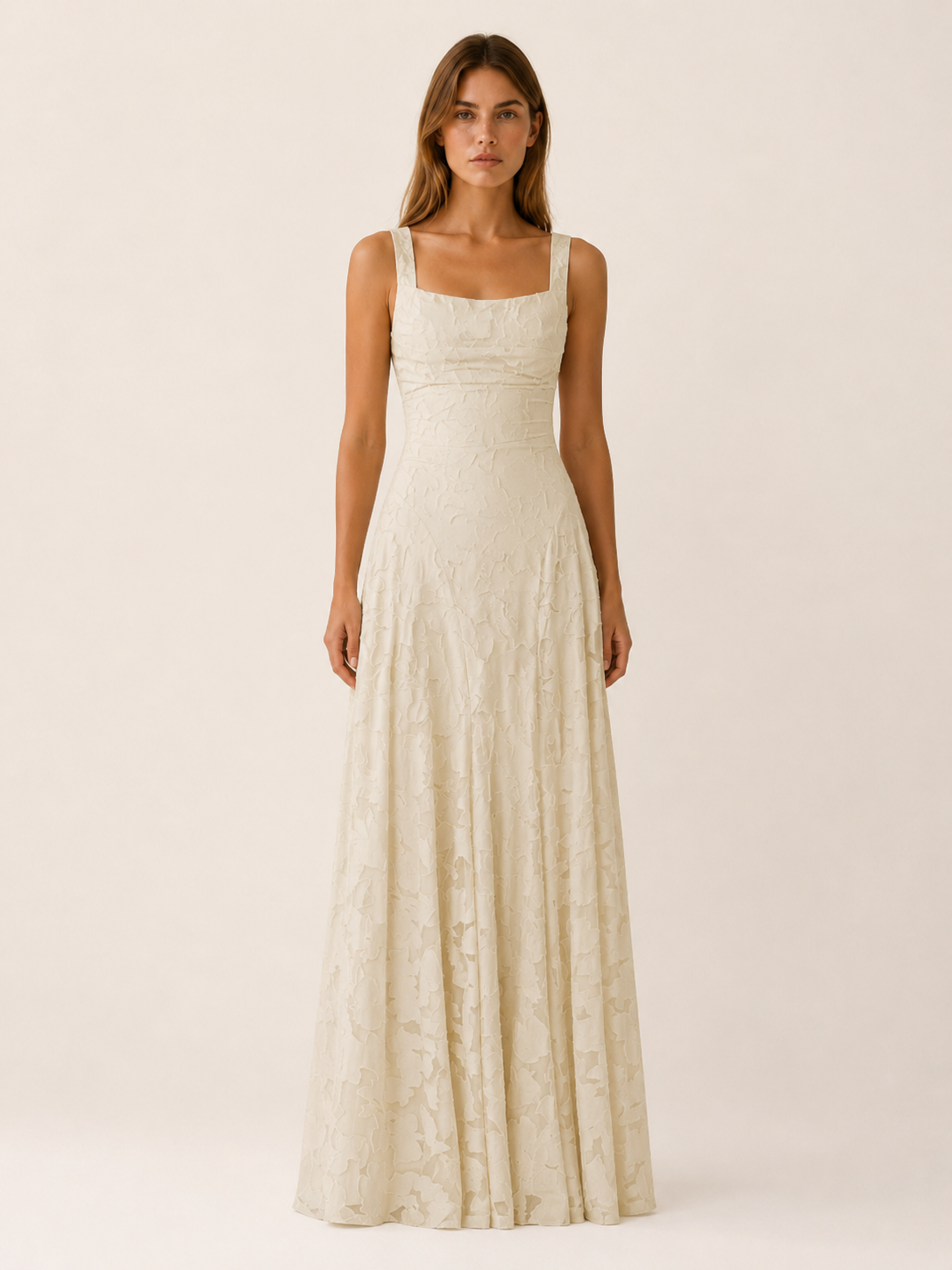 Sabine | Floral Lace Maxi Dress with Square Neckline
