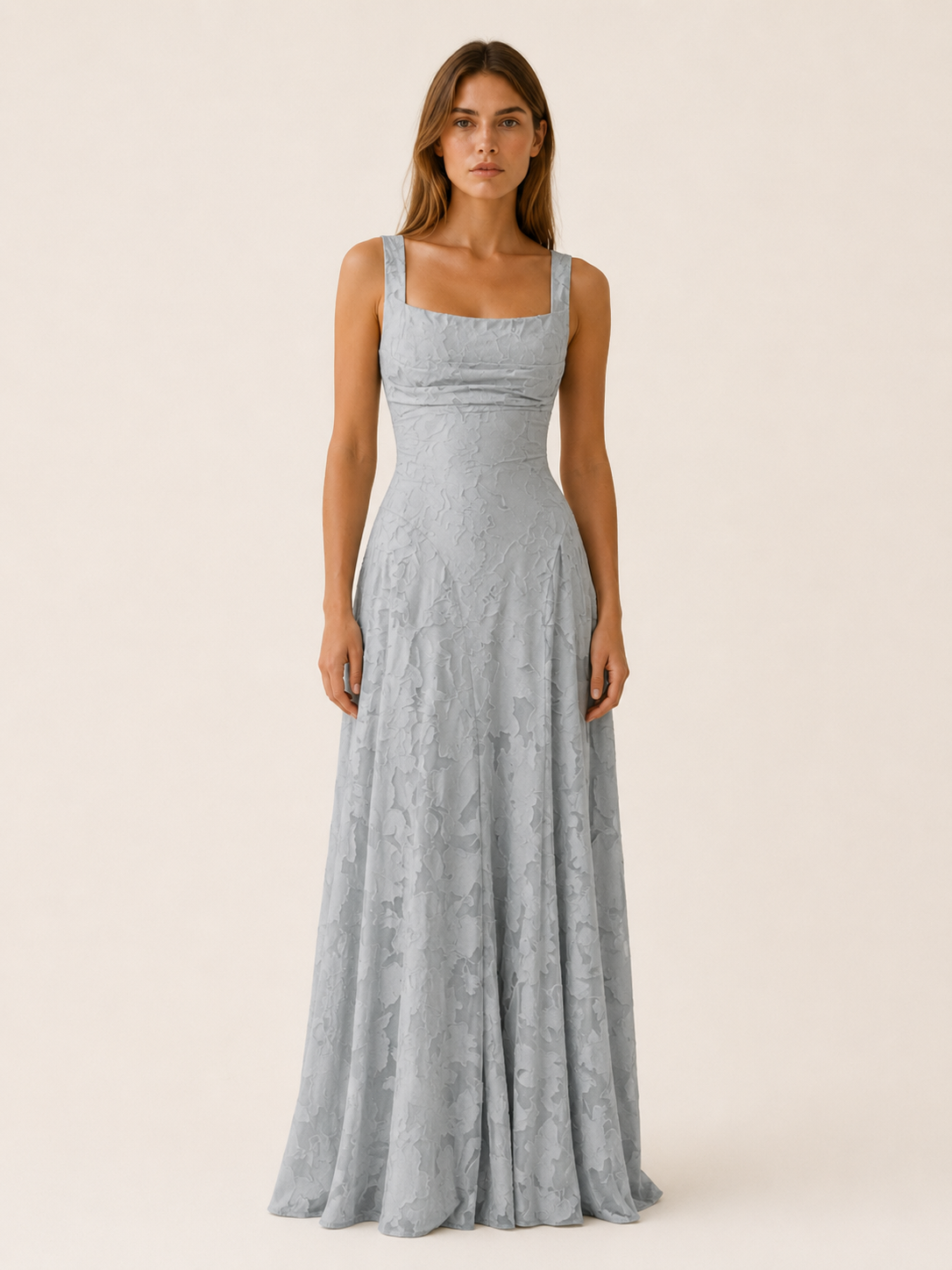 Sabine | Floral Lace Maxi Dress with Square Neckline