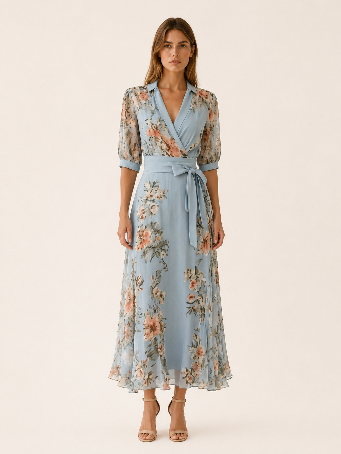 Wren | Floral Maxi Dress with V Neck and Tie Waist